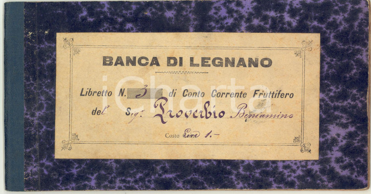 1888 BANCA DI LEGNANO Libretto conto corrente fruttifero di Beniamino PROVERBIO