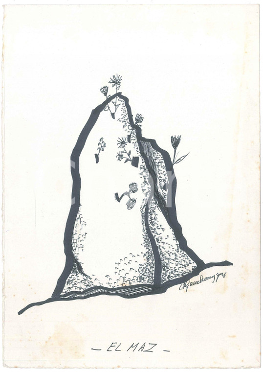 1974 COSTUME PADOVA Achille GAMBERINI - El Maz *Disegno 18x26 cm