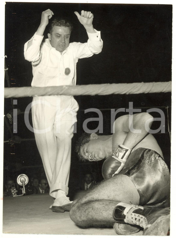 1956 MILANO BOXE Fred GALIANA messo ko da Duilio LOI *Foto 13x18 cm