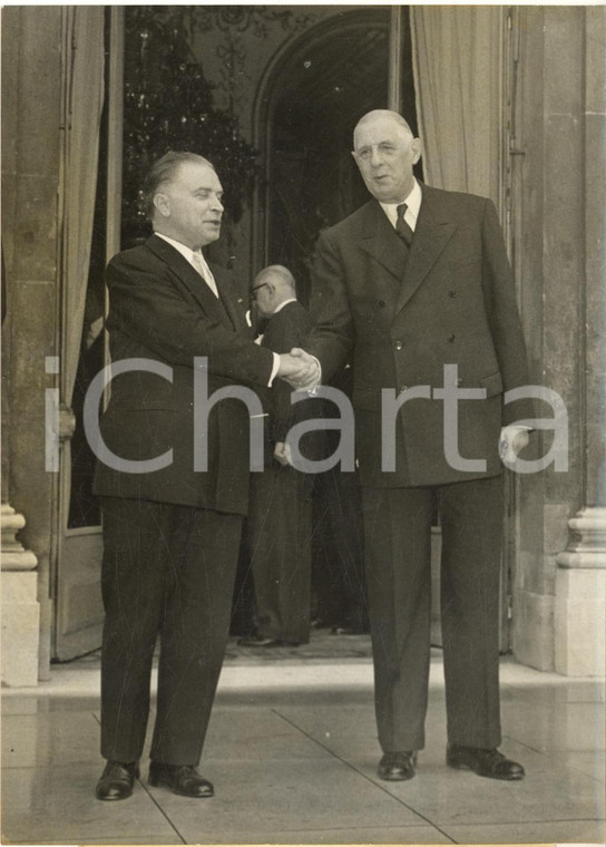 1960 PARIS ELYSEE Incontro tra Mark EYSKENS e Charles DE GAULLE *Foto 13x18 cm