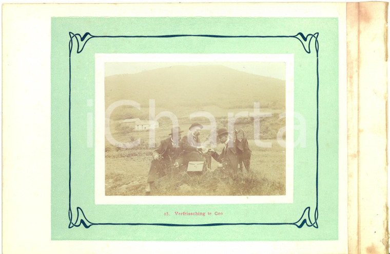 1910 ca COO (BELGIO) Rinfresco tra escursionisti - Fotografia VINTAGE 23x15 cm