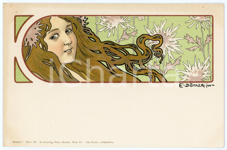 1900 ca ART NOUVEAU Artist E. DOCKER jr - Series MODERN White flowers *Postcard