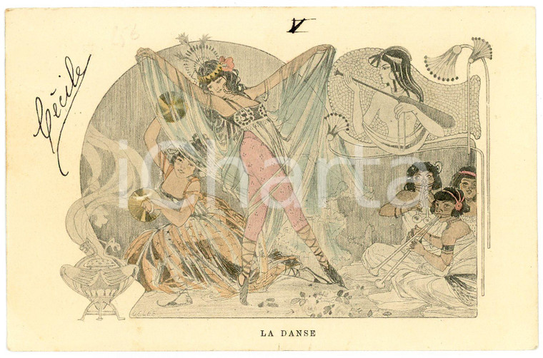 1902 ART NOUVEAU Artist Léopold LELEE - La danse - Carte postale vintage