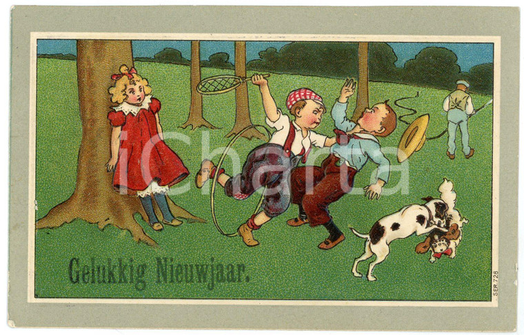 1911 GELUKKIG NIEUWJAAR - HAPPY NEW YEAR Fighting children - Embossed postcard