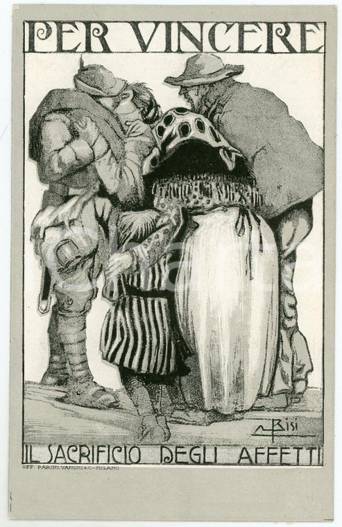 1915 ca WW1 Artista Carlo BISI Per vincere - Sacrificio degli affetti Cartolina