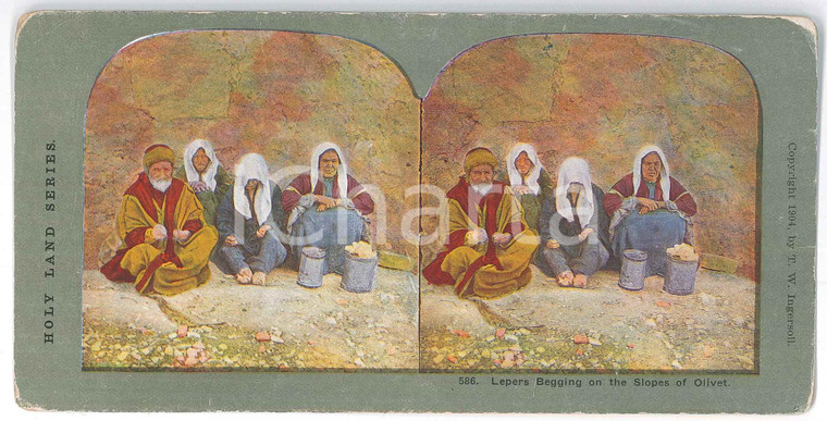 1904 PALESTINE Lepers Begging on the Slopes of Olivet *Stereoview HOLY LAND 586