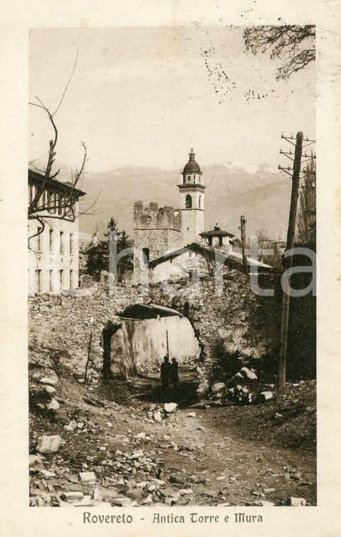 1924 ROVERETO (TN) Antica torre e mura - Cartolina ANIMATA FP VG