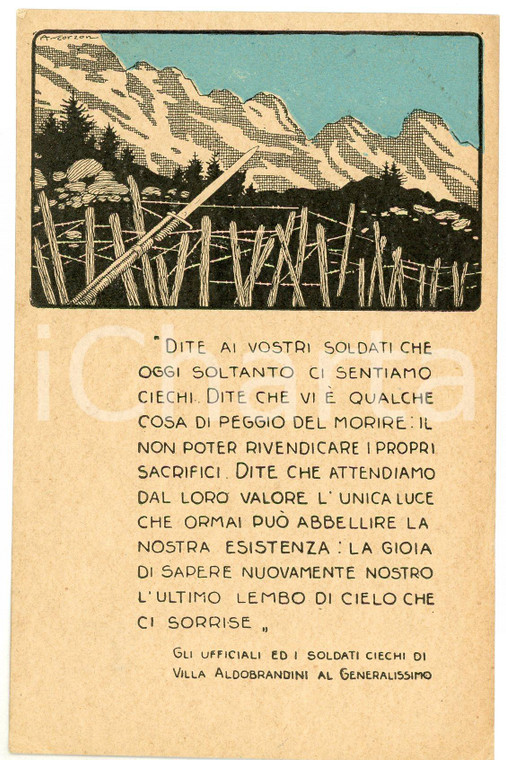 1915 ca WW1 ROMA Soldati ciechi di Villa Aldobrandini a Armando Diaz - Cartolina