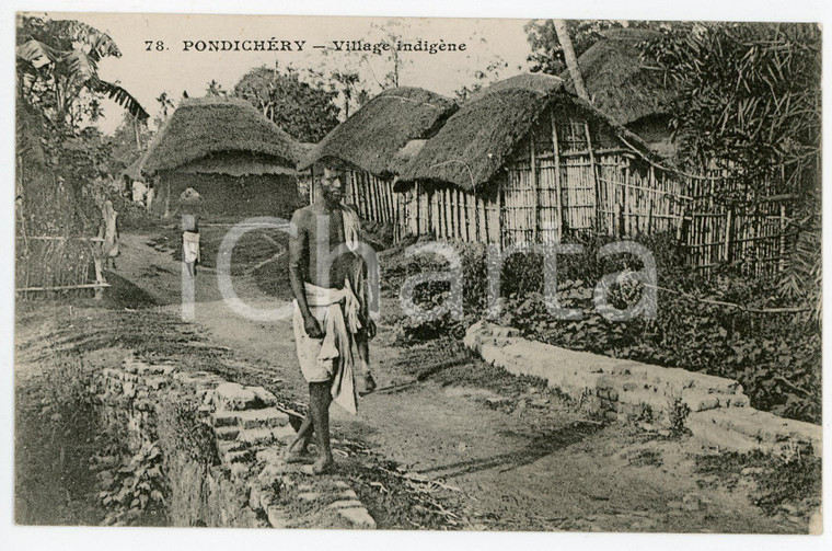 1900 ca PONDICHERRY - INDIA Village Indigène - Vintage Postcard FP NV
