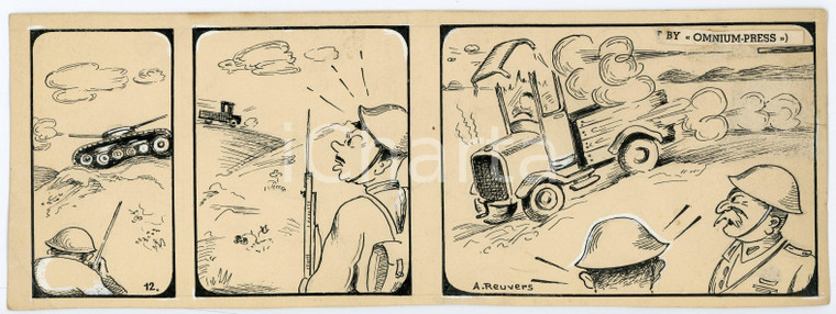 1940ca DRUMPIE'S DOLLE ADVENTUREN Comic strip 12 - A. REUVERS Original art RARE Striscia a fumetti d'epoca, originale e autentica. Disegno originale a china firmato A. Reuvers. EDITORE: Omnium PressCONDIZIONI: FAIR (piegatura all'angolo inferiore sinistro)DIMENSIONI: 25x9 cm    originale e autentica 1