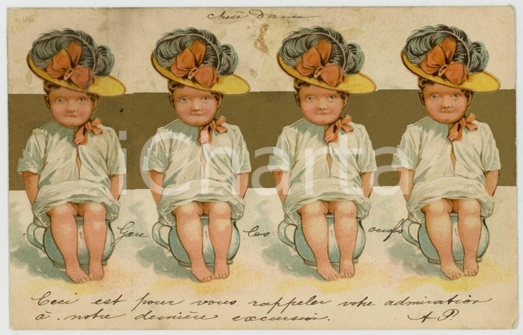 1900 ca CHILDREN Four little girls on the potty ILLUSTRATED Postcard FP NV