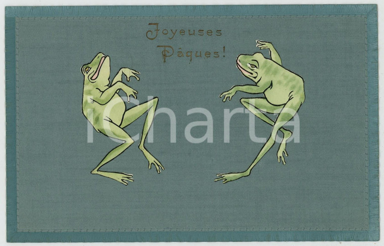 1910 ca JOYEUSES PÂQUES Frogs dancing *Anthropomorphic embossed postcard