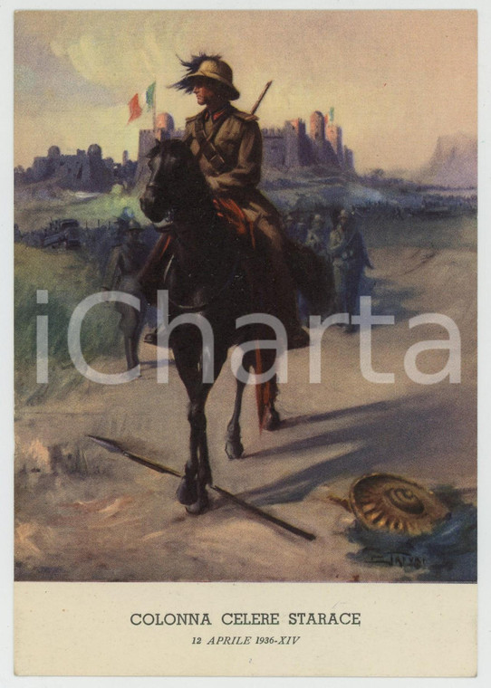 1936 AOI - ETIOPIA Colonna Celere Starace - Ill. di Clemente TAFURI Cartolina FG