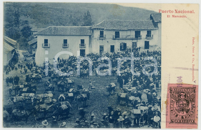 1904 PUERTO NACIONAL (COLOMBIA) El Mercado - ANIMATED vintage postcard