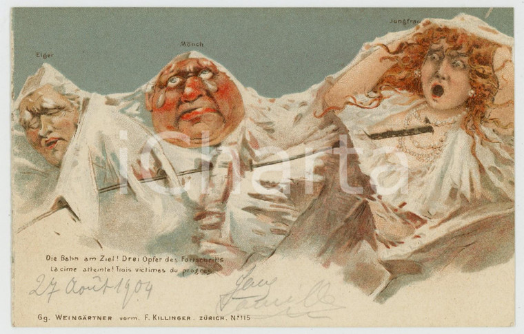 1904 WEINGARTNER Swiss Mountains - Metamorphic Faces - Die Bahn am Ziel Postcard