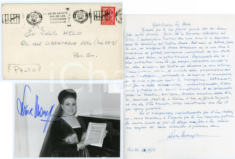 1963 BUENOS AIRES Soprano Luisa MARAGLIANO - Lettera e foto con AUTOGRAFO