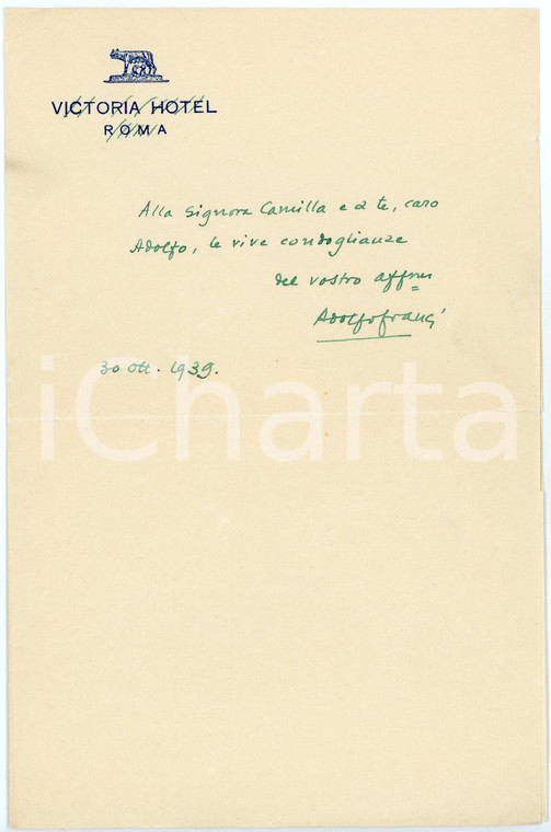 1939 ROMA Adolfo FRANCI sceneggiatore - Messaggio AUTOGRAFO