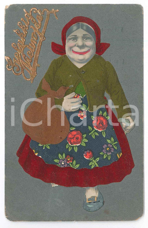 1927 BELGIUM Woman in a folk costume - Postcard collage REAL CLOTH