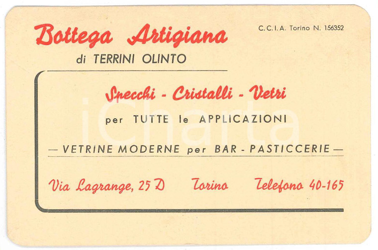 1950 ca TORINO Bottega Artigiana di Olinto TERRINI Vetraio - Biglietto da visita