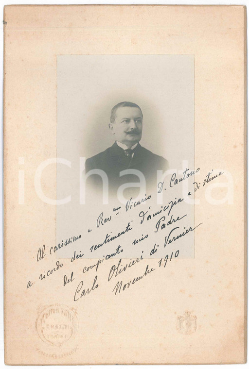 1910 TORINO Conte Carlo OLIVIERI DI VERNIER - Foto con AUTOGRAFO 17x26 cm
