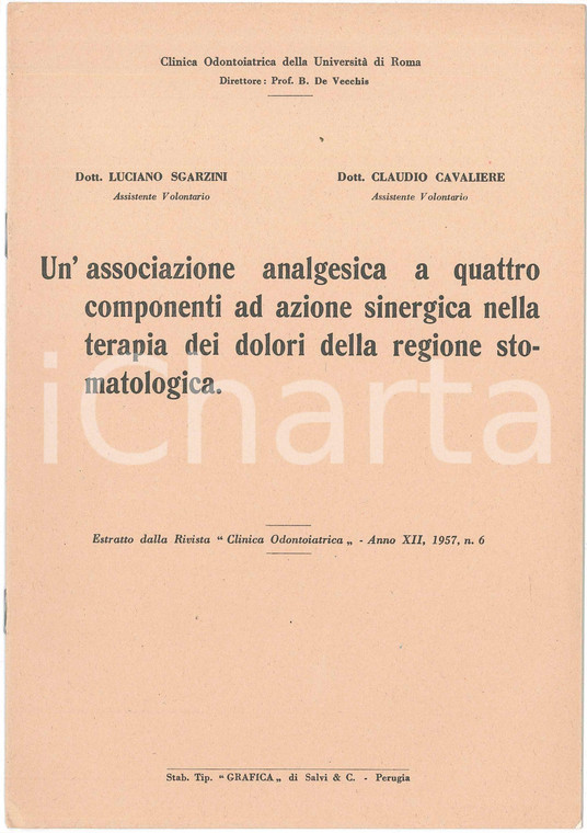 1957 Luciano SGARZINI Claudio CAVALIERE Associazione analgesica - Estratto