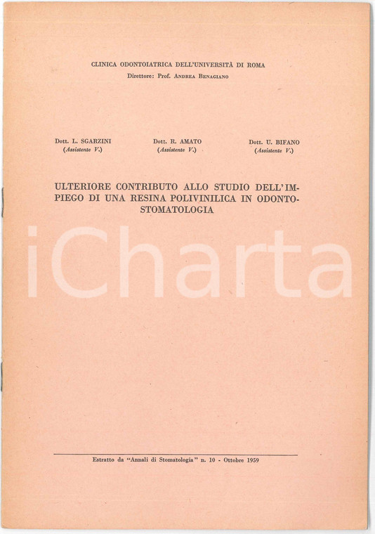 1959 U. BIFANO Luciano SGARZINI - R. AMATO Resina polivinilica - Estratto