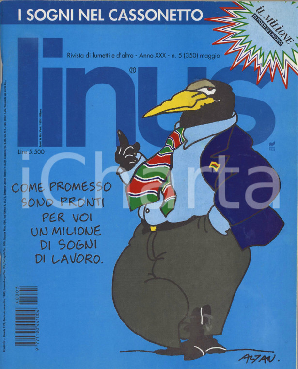 1994 LINUS Ciacci di D'ALFONSO & CASCIOLI - Peanuts di SCHULZ - Rivista FUMETTI Rivista originale d'epoca, illustrata.Anno XXX n. 5.PAGINE: 146 GOOD/buono ma lieve strappo al dorso e segno a biro alla quarta di copertina Formato: 21x26 cm originale e autentica 1