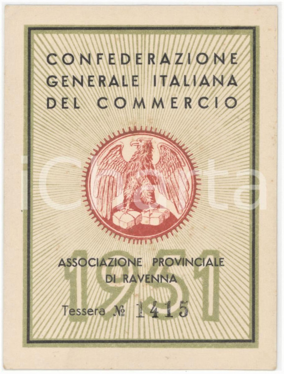 1951 RAVENNA Confederazione Generale Italiana del Commercio - Tessera 7x10 cm