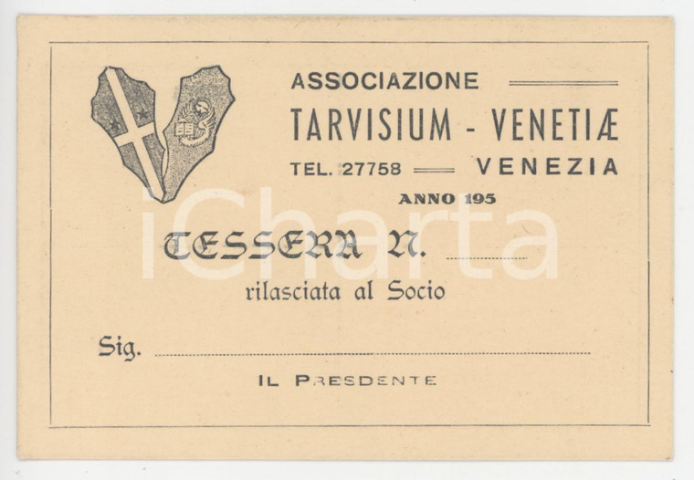 1950 ca VENEZIA Associazione Tarvisium Venetiae - Tessera 11x7 cm