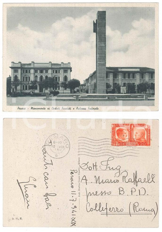 1941 PESARO Monumento ai Caduti Fascisti e Palazzo Federale *Cartolina FG VG