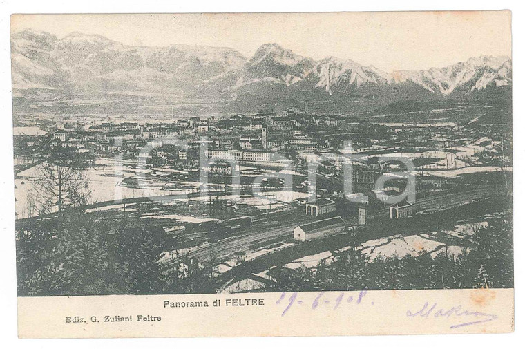 1908 FELTRE (BL) Veduta panoramica ^Cartolina postale  FP VG