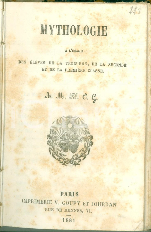 1881 Mythologie à l'usage des élèves de la troisième, seconde et première classe