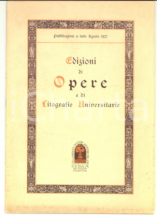 1927 PADOVA Società Editrice CEDAM Catalogo opere e litografie universitarie