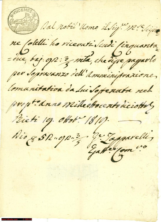 1819 RIETI Scipione COLELLI e amministrazione comunità