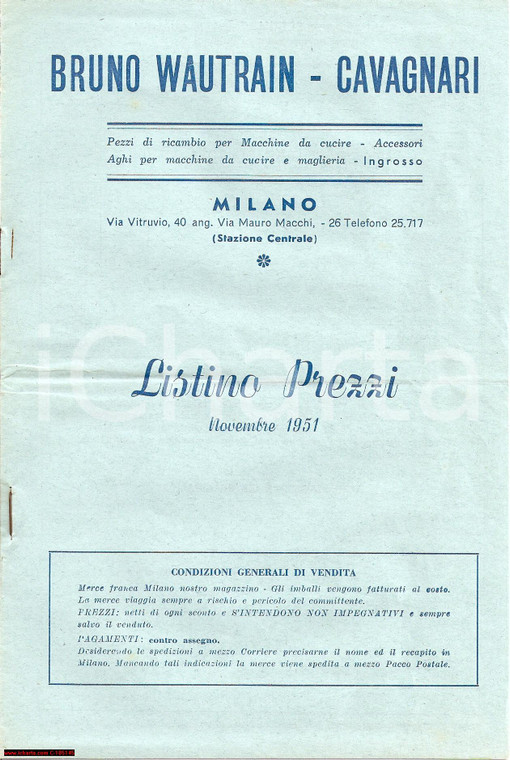 1951 MILANO Pezzi di ricambio Bruno WAUTRAIN-CAVAGNARI