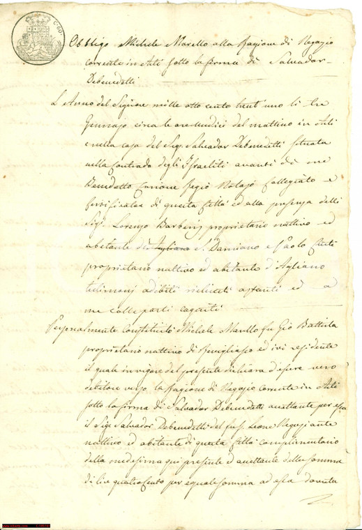 1831 ASTI MARELLO paga debiti con DEBENEDETTI Israeliti