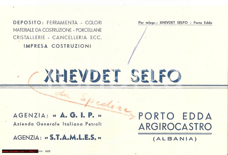 1940 ca ARGIROCASTRO Impresa costruzioni XHEVDET SELFO