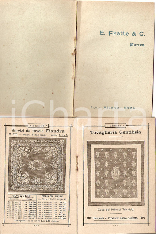 1910 circa MONZA MB Catalogo generale Fabbriche FRETTE