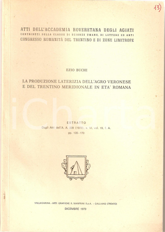 1979 Ezio BUCHI Produzione laterizia nell'AGRO VERONESE