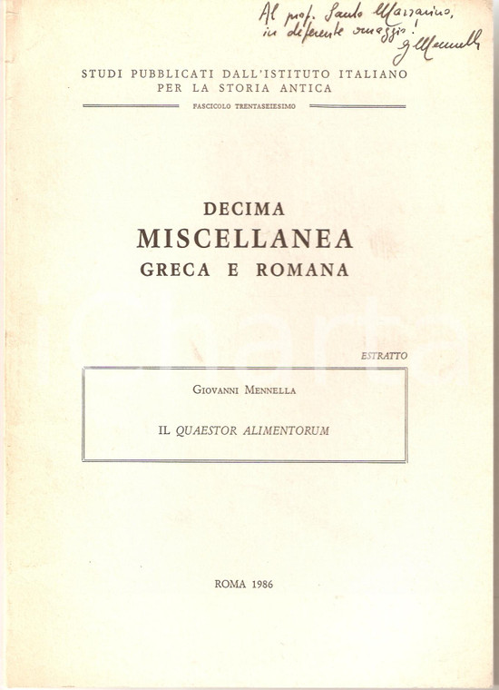 1986 Giovanni MENNELLA Il quaestor alimentorum Autogr.