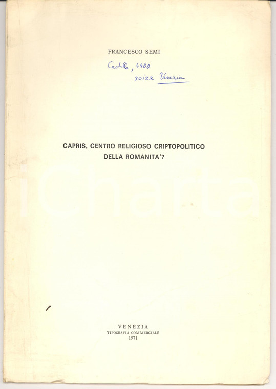 1972 Francesco SEMI Capris centro relig. criptopolitico