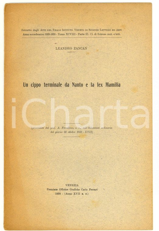 1939 Leandro ZANCAN Un cippo terminale da NANTO