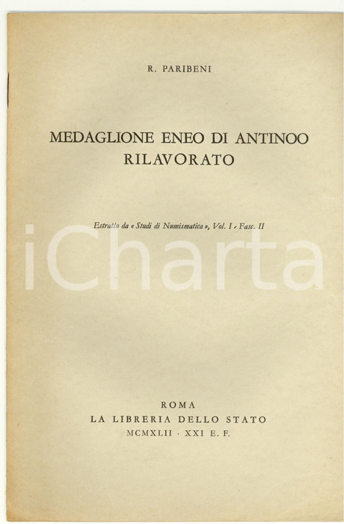 1942 ROBERTO PARIBENI Medaglione eneo di Antinoo