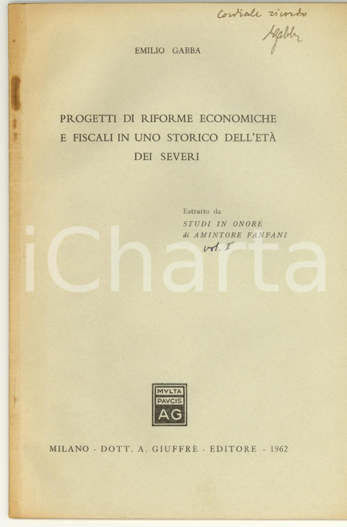 1962 Emilio GABBA Progetti di riforme età dei SEVERI
