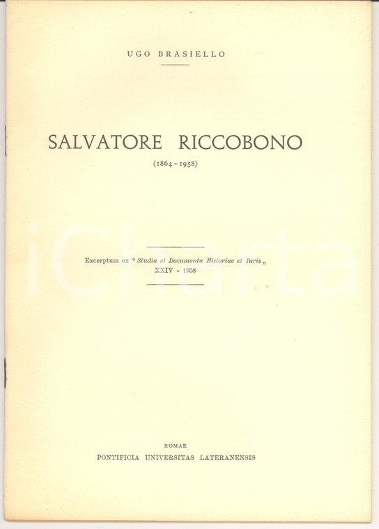 1958 Ugo BRASIELLO Ricordo di Salvatore RICCOBONO