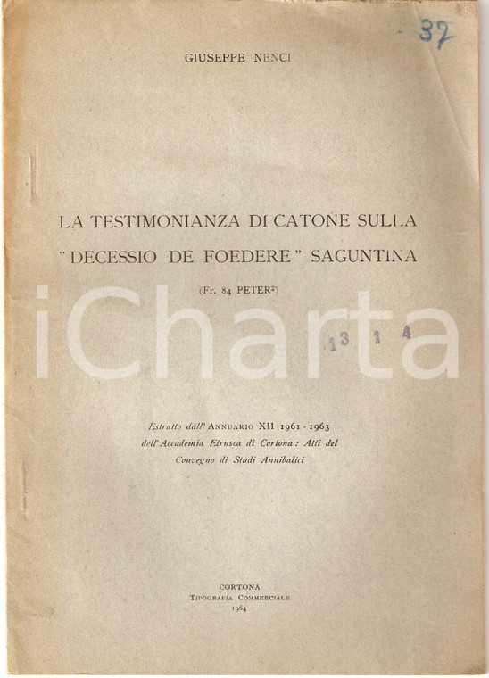 1964 Giuseppe NENCI Catone sulla decessio SAGUNTINA