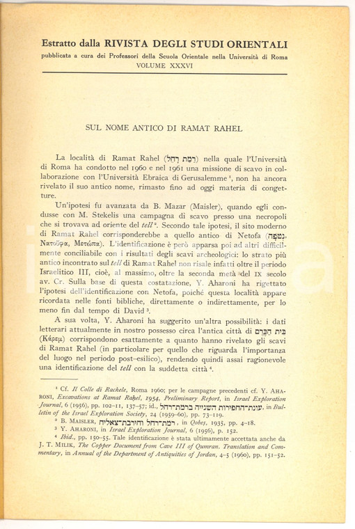 1961 Giovanni GARBINI Il nome antico di RAMAT RAHEL