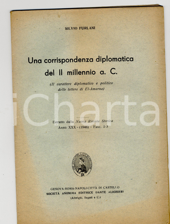 1946 Silvio FURLANI Corrispondenza II millennio a. C.