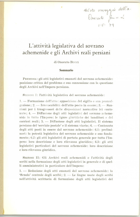 1978 Onorato BUCCI Attività legislativa Achemenidi