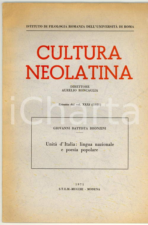 1971 G. B. BRONZINI Unità d'Italia: lingua nazionale